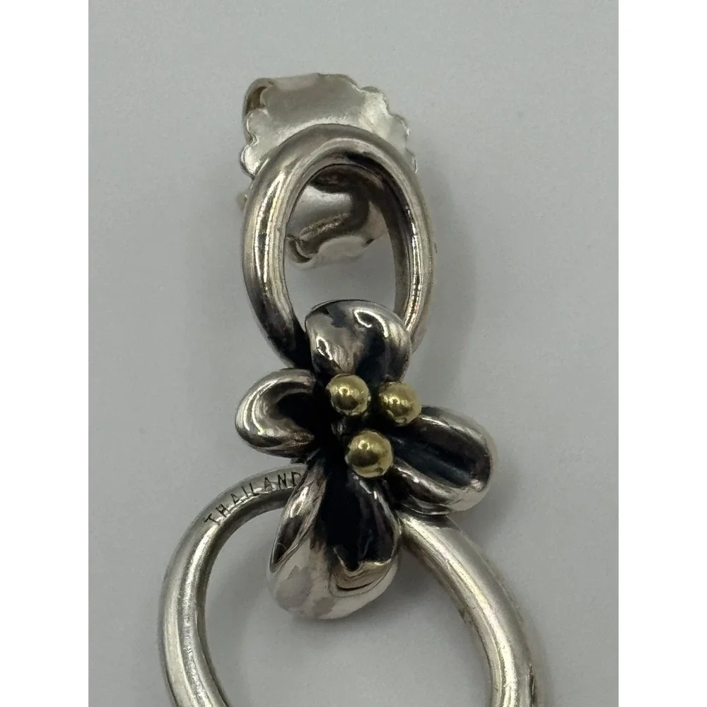 Ann King Sterling Silver 18K Accent Flower Floral Dangle Earrings
